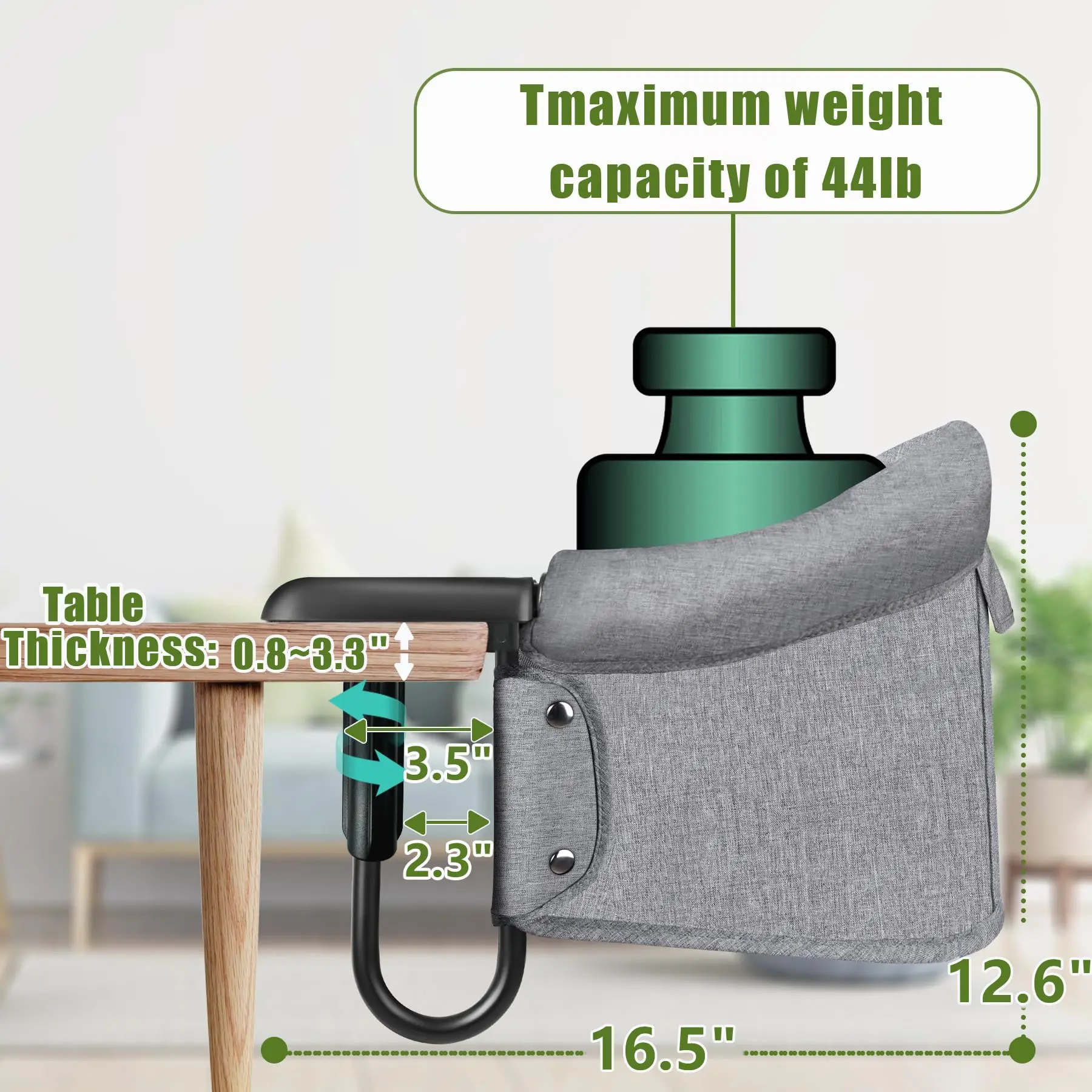 Hook-On Chair Fold-Flat Storage and Tight Fixing Clip on High Chair for Babies Toddlers Portable Booster Seat for Home Dining