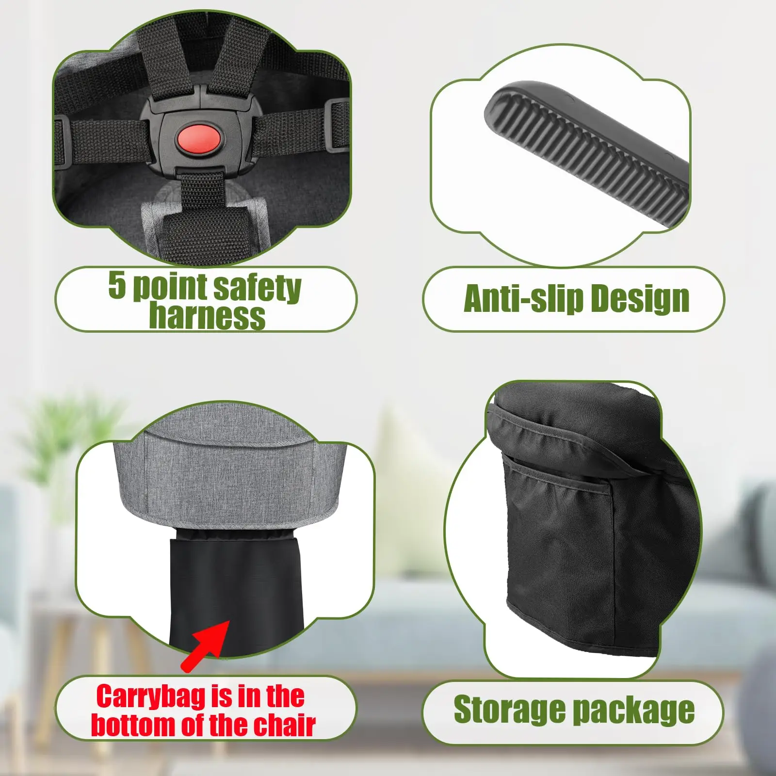 Hook-On Chair Fold-Flat Storage and Tight Fixing Clip on High Chair for Babies Toddlers Portable Booster Seat for Home Dining