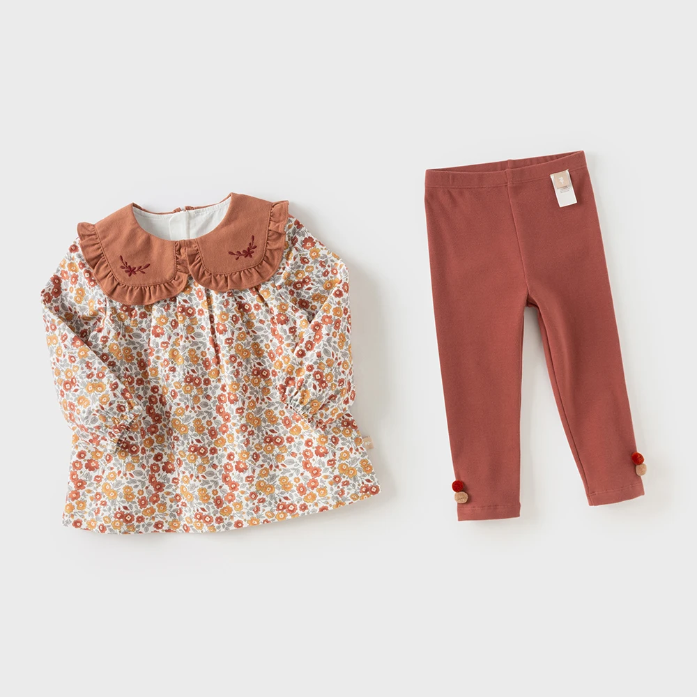 Dave Bella Children's Top Pants Two Piece Set Autumn Girls' Baby Sweet Cute Floral Print Top Fashion Two-Piece Outdoor DB3254992