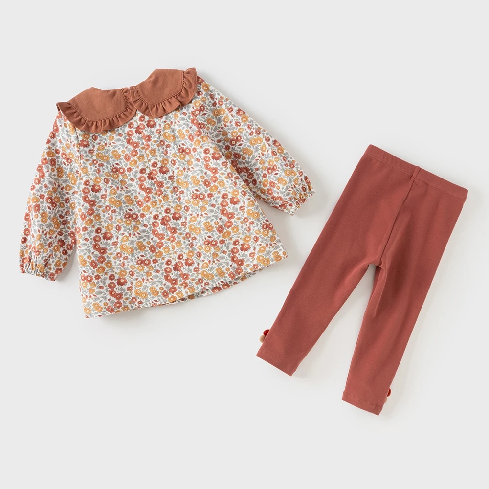 Dave Bella Children's Top Pants Two Piece Set Autumn Girls' Baby Sweet Cute Floral Print Top Fashion Two-Piece Outdoor DB3254992