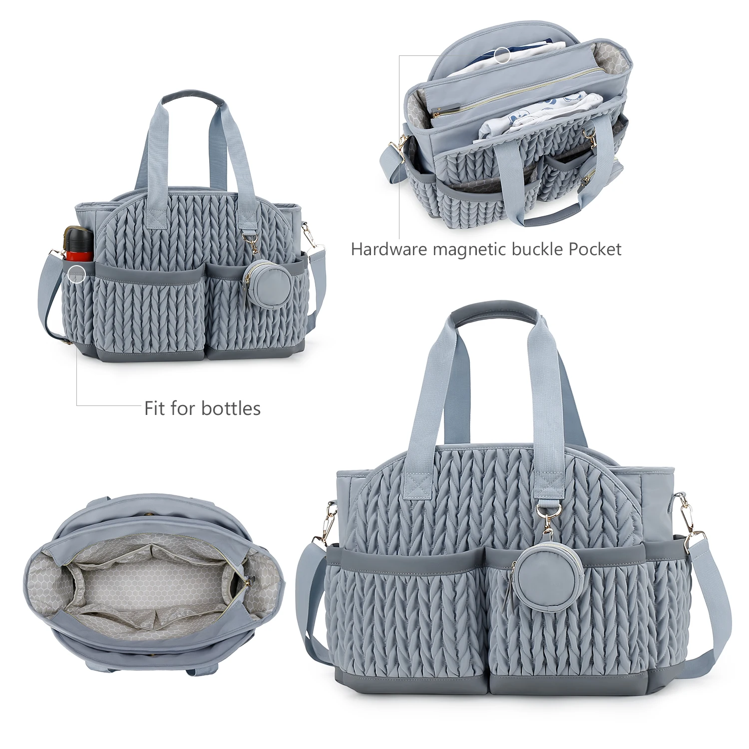 New Quilted Mommy Bag One Shoulder Handheld Storage Bag Waterproof Fabric Insulation for Mother and Child Travel
