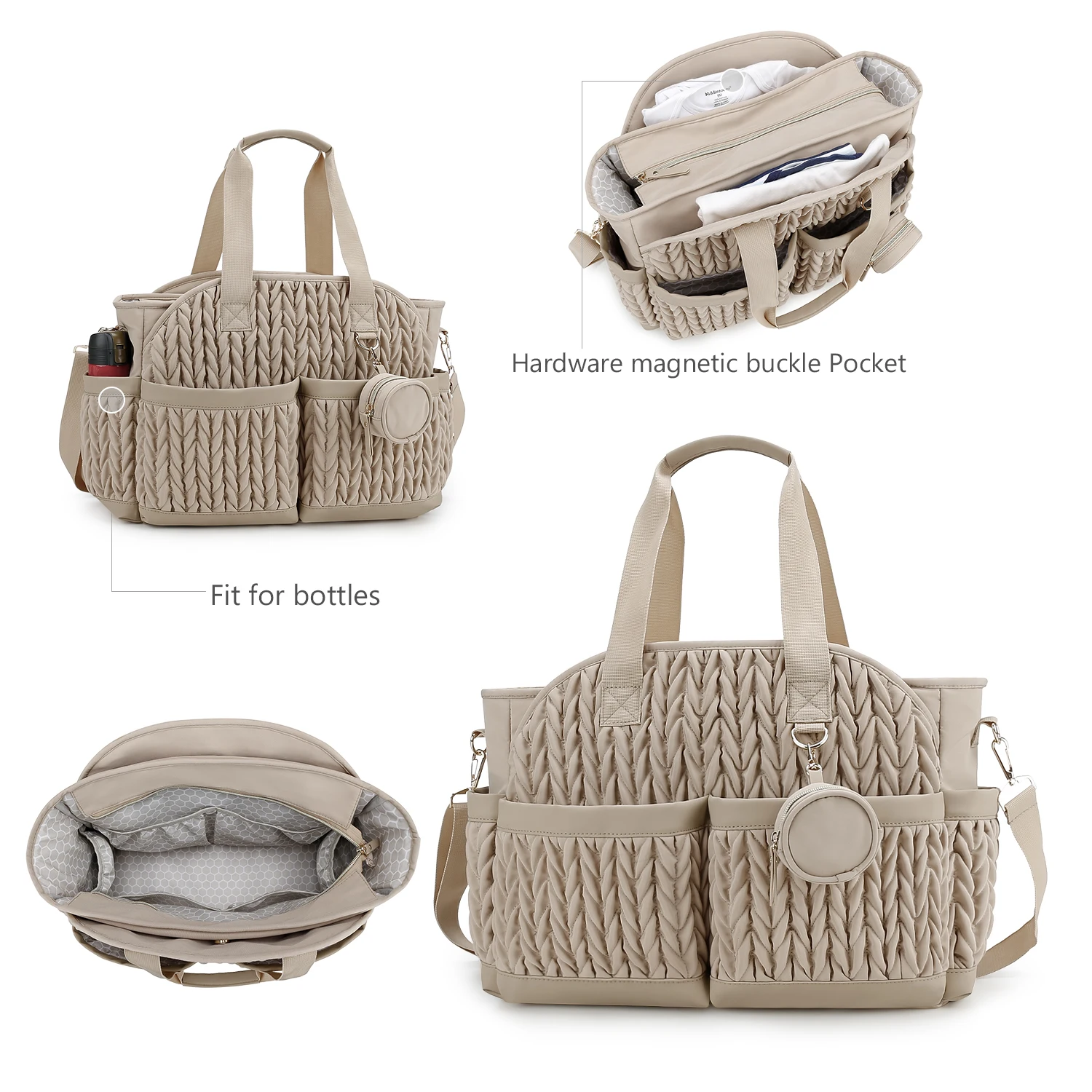 New Quilted Mommy Bag One Shoulder Handheld Storage Bag Waterproof Fabric Insulation for Mother and Child Travel