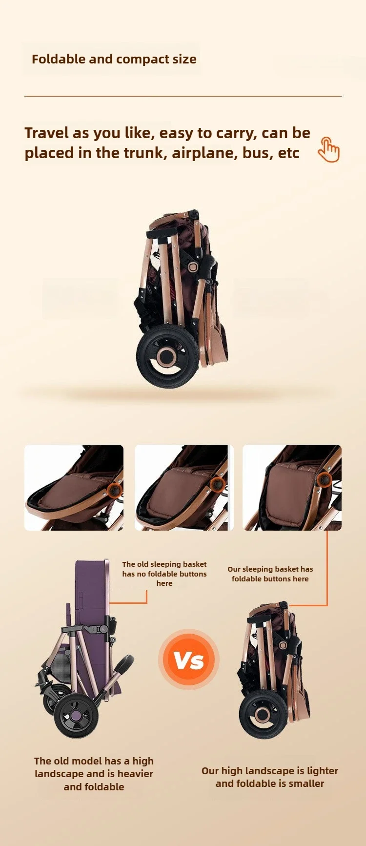 3-in-1 Shock-absorbing Baby Stroller Suitable for 0-3 Years Old Multifunctional Baby Stroller with Car Seat, Two-way Push