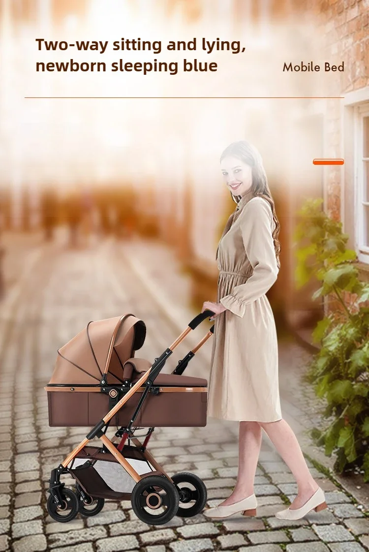 3-in-1 Shock-absorbing Baby Stroller Suitable for 0-3 Years Old Multifunctional Baby Stroller with Car Seat, Two-way Push