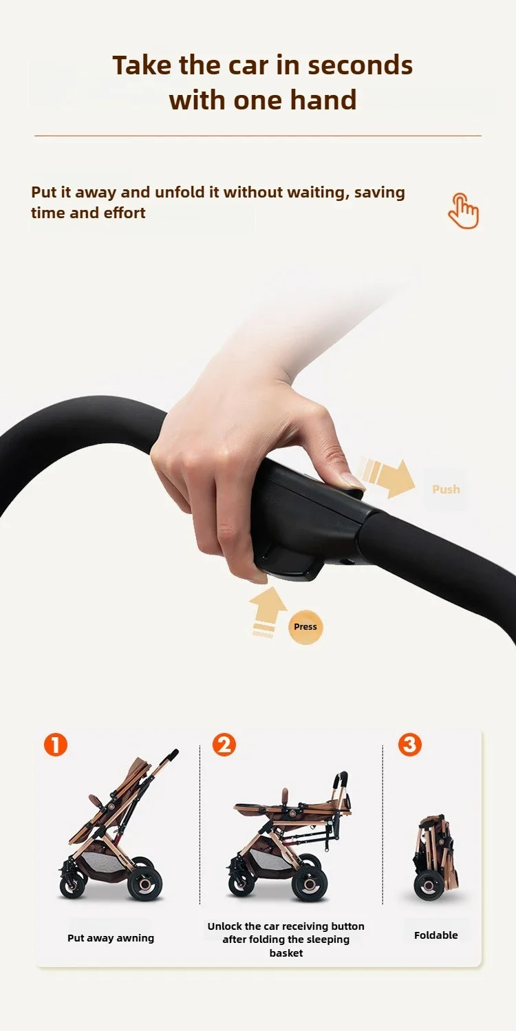 3-in-1 Shock-absorbing Baby Stroller Suitable for 0-3 Years Old Multifunctional Baby Stroller with Car Seat, Two-way Push