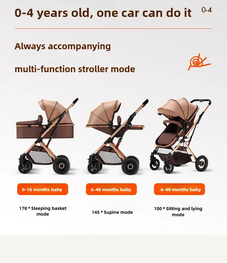 3-in-1 Shock-absorbing Baby Stroller Suitable for 0-3 Years Old Multifunctional Baby Stroller with Car Seat, Two-way Push