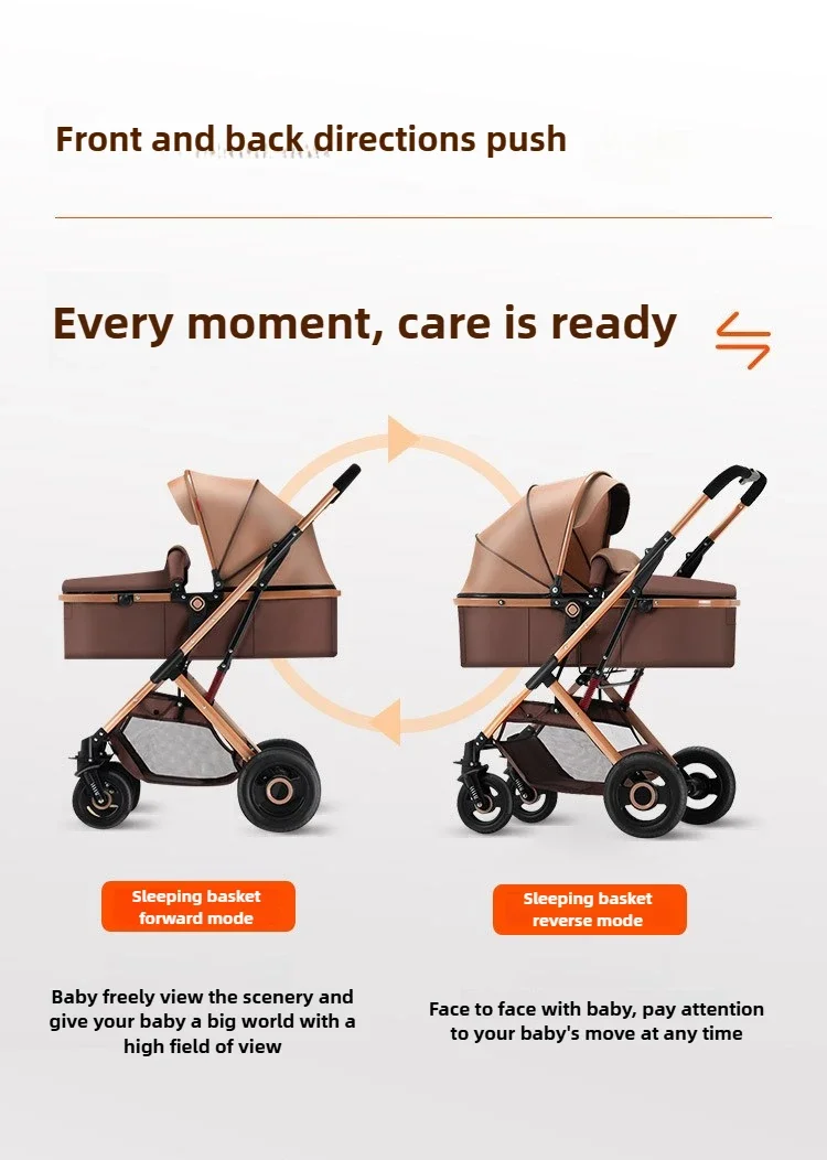 3-in-1 Shock-absorbing Baby Stroller Suitable for 0-3 Years Old Multifunctional Baby Stroller with Car Seat, Two-way Push