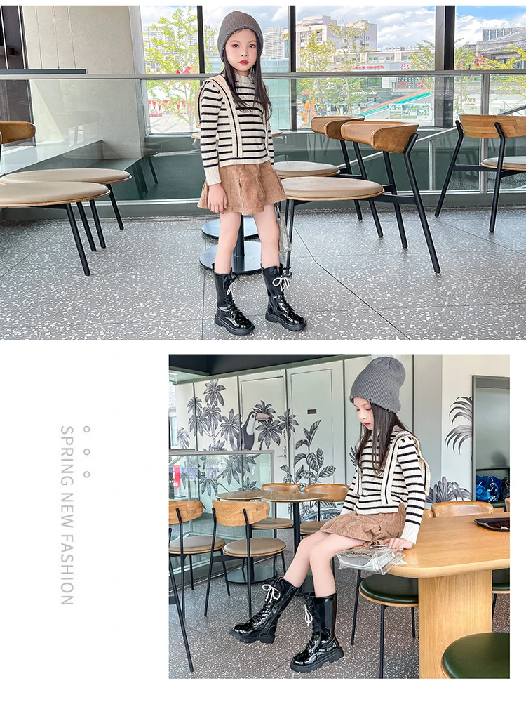Princess Style Leather Boots for Girls 2025 New Winter Kids Plush Lining Mid-calf Boots Non-slip Simple Christmas Party Boots