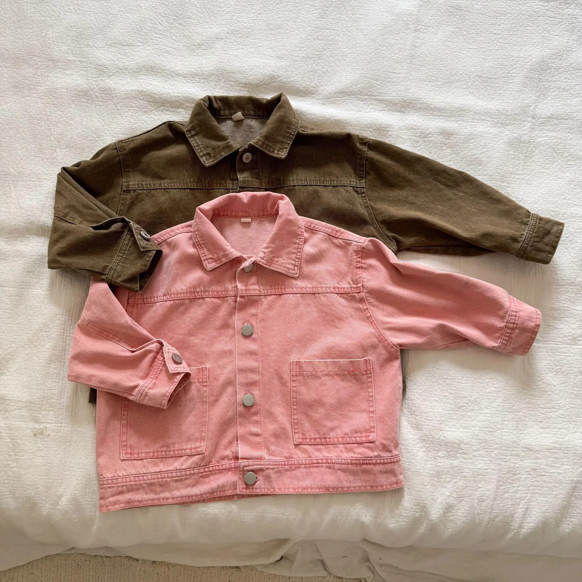 2026 Autumn New Children Long Sleeve Coat Solid Girls Loose Denim Jacket Boys Fashion Casual Cardigan Baby Tops Kids Clothes