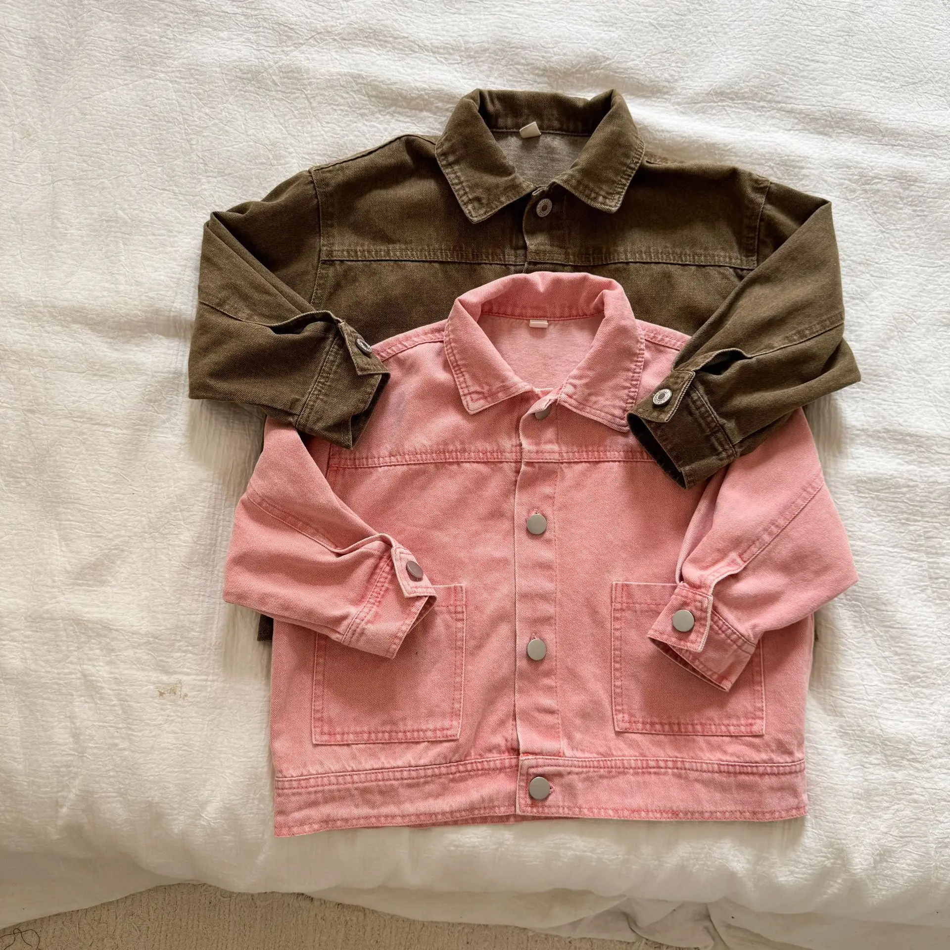 2026 Autumn New Children Long Sleeve Coat Solid Girls Loose Denim Jacket Boys Fashion Casual Cardigan Baby Tops Kids Clothes