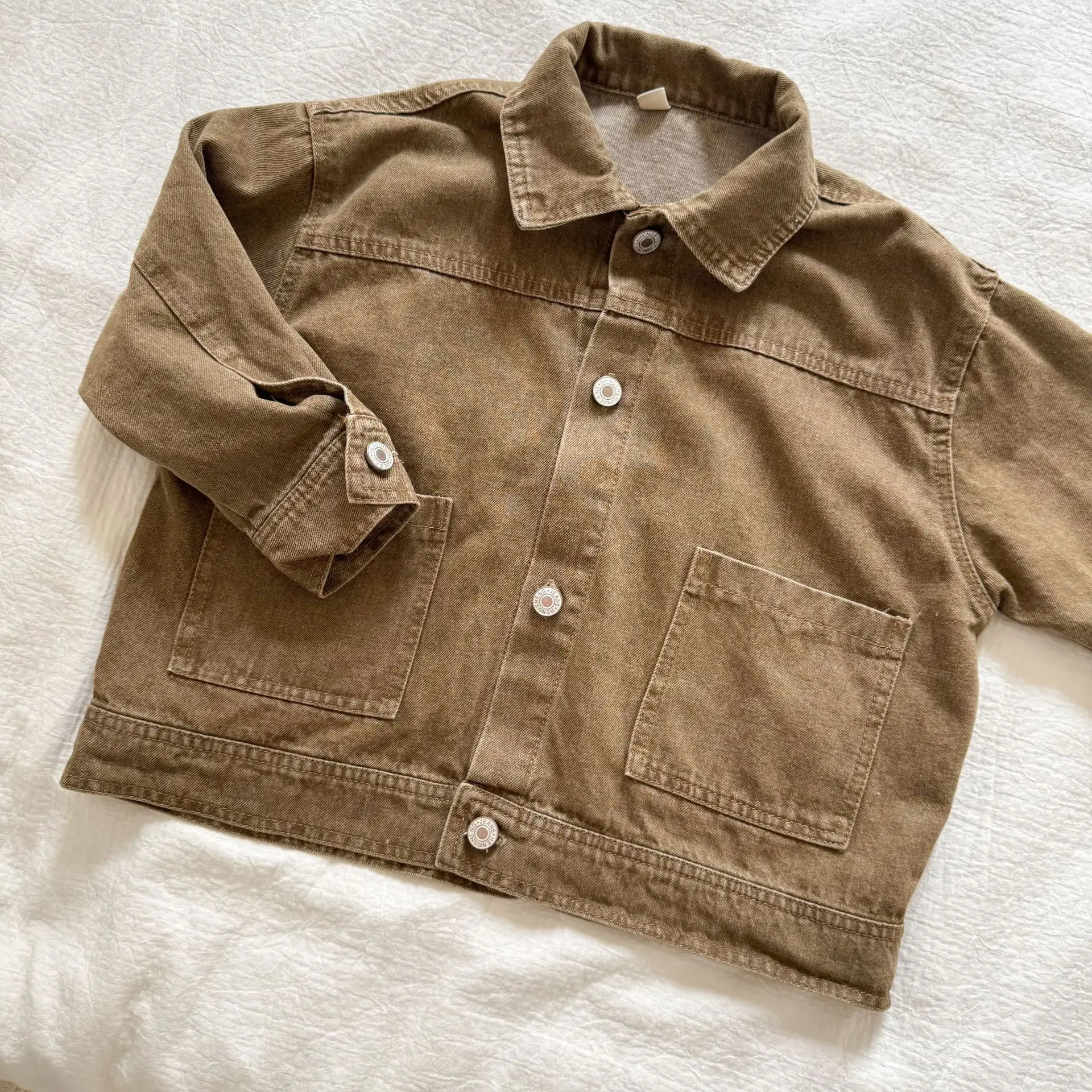 2026 Autumn New Children Long Sleeve Coat Solid Girls Loose Denim Jacket Boys Fashion Casual Cardigan Baby Tops Kids Clothes