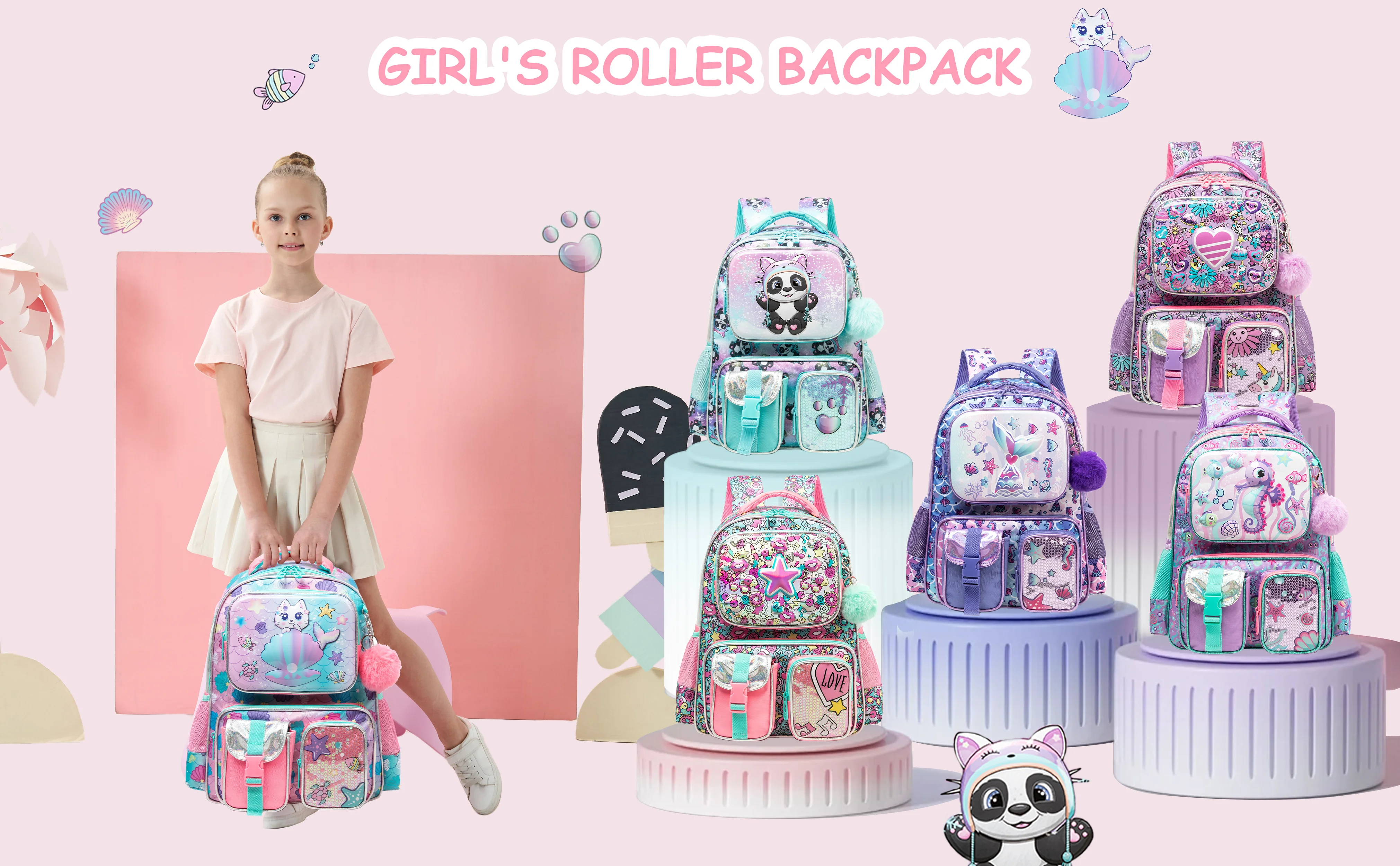 Cute Backpack for Girls Backpacks for Elementary Preschool Students Kids School Cute Backpack Lunch Bag and Penbag