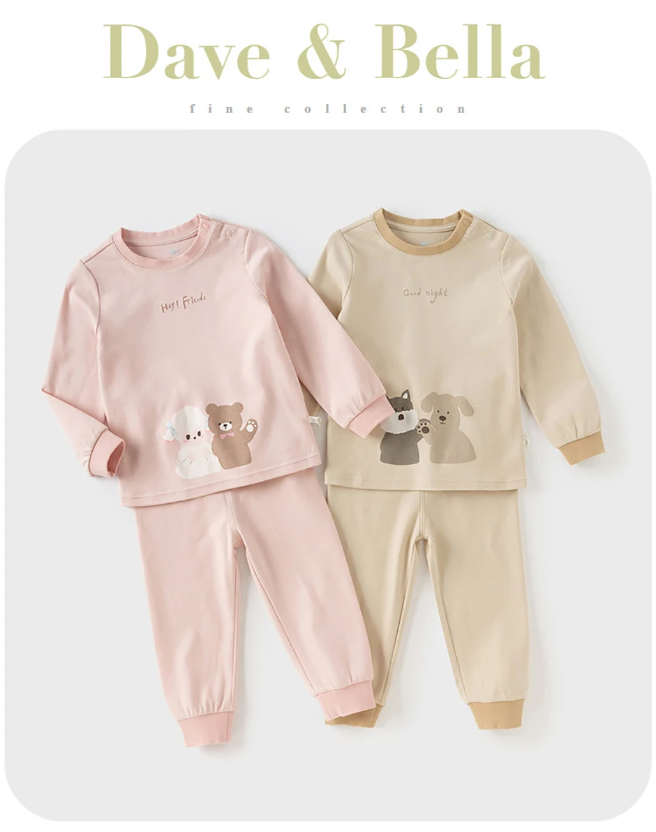 Dave Bella Girls Baby Pajama Set Autumn Winter Children's Comfortable Fashion Cute Sweet Cartoon Indoor Set Warm DB4253010