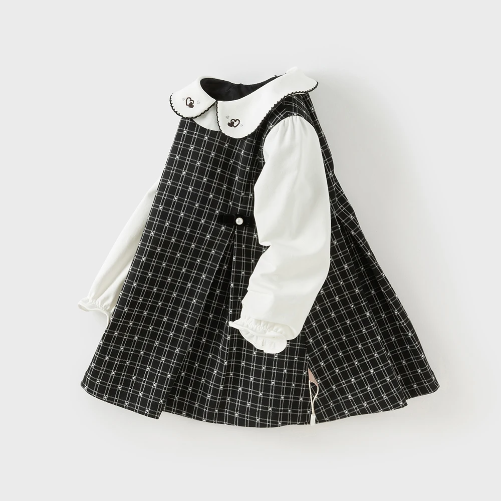 Dave Bella Children's Dress Autumn Gentle Sweet Cute Girl's Plaid Princess Dress Fake Two Piece Party Casual Outdoor DB3253546