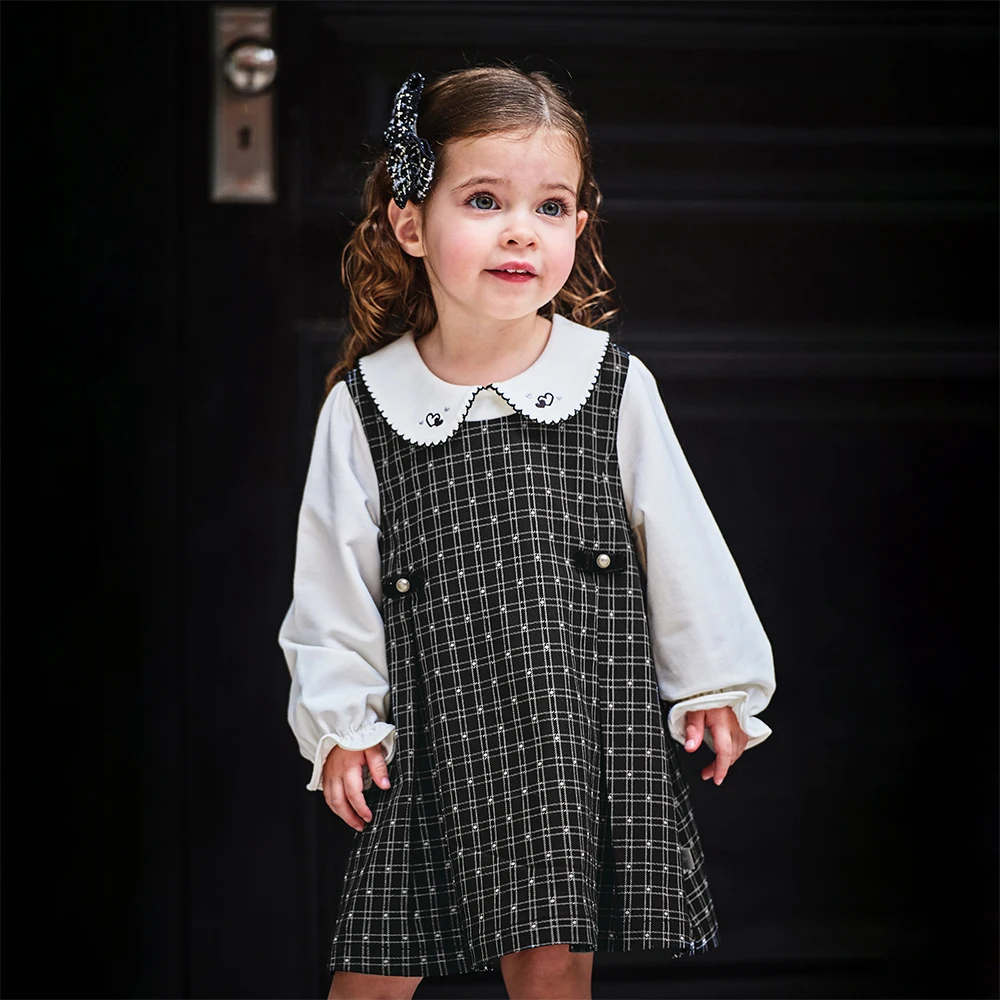 Dave Bella Children's Dress Autumn Gentle Sweet Cute Girl's Plaid Princess Dress Fake Two Piece Party Casual Outdoor DB3253546