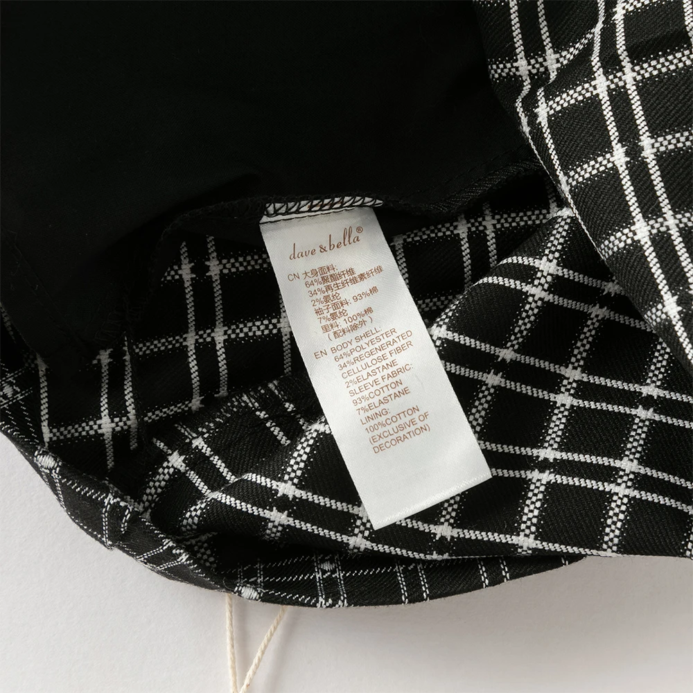 Dave Bella Children's Dress Autumn Gentle Sweet Cute Girl's Plaid Princess Dress Fake Two Piece Party Casual Outdoor DB3253546