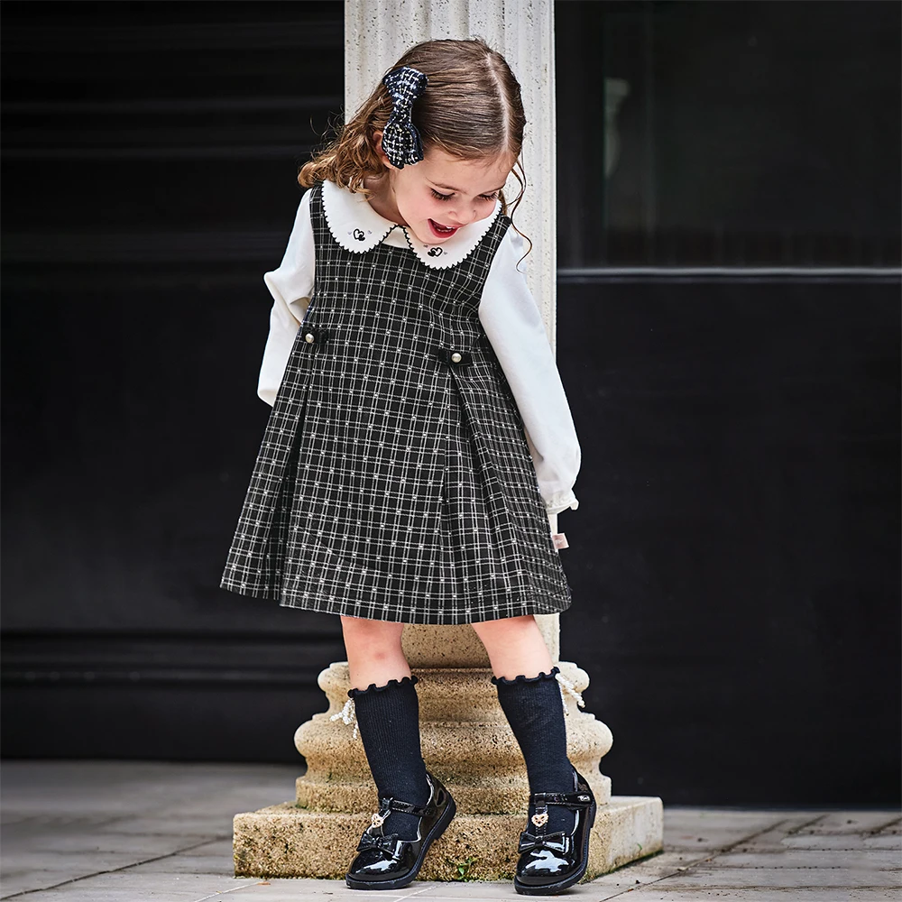 Dave Bella Children's Dress Autumn Gentle Sweet Cute Girl's Plaid Princess Dress Fake Two Piece Party Casual Outdoor DB3253546