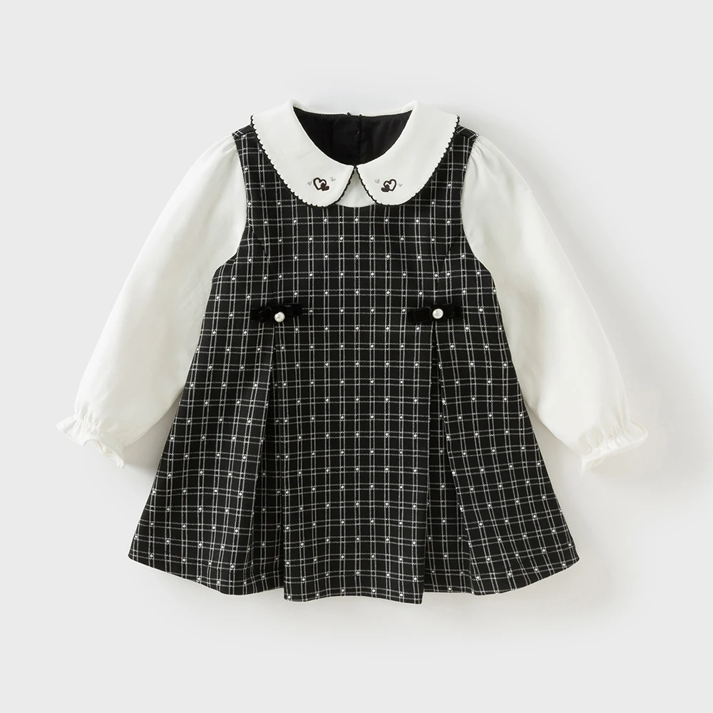 Dave Bella Children's Dress Autumn Gentle Sweet Cute Girl's Plaid Princess Dress Fake Two Piece Party Casual Outdoor DB3253546