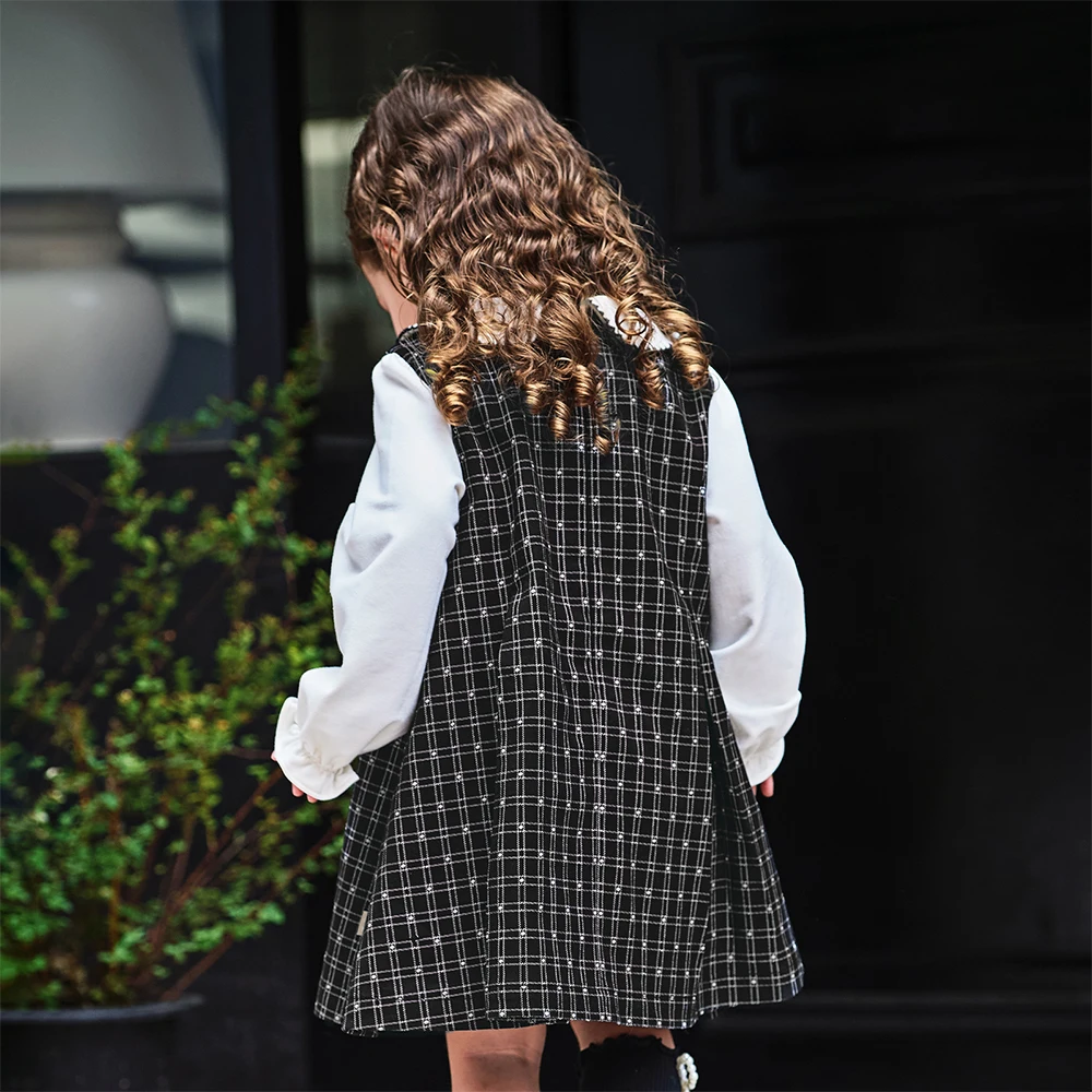Dave Bella Children's Dress Autumn Gentle Sweet Cute Girl's Plaid Princess Dress Fake Two Piece Party Casual Outdoor DB3253546