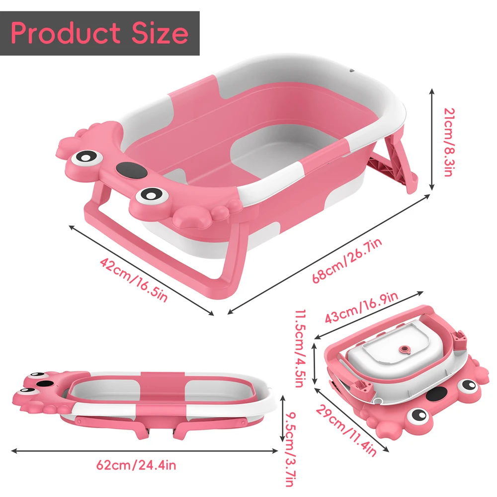 Collapsible Baby Bathtub for Newborn with Thermometer & Soft Floating Cushion,Portable Non-Slip Legs Large Infant Bathtub with Drain Hole,Baby Tubs