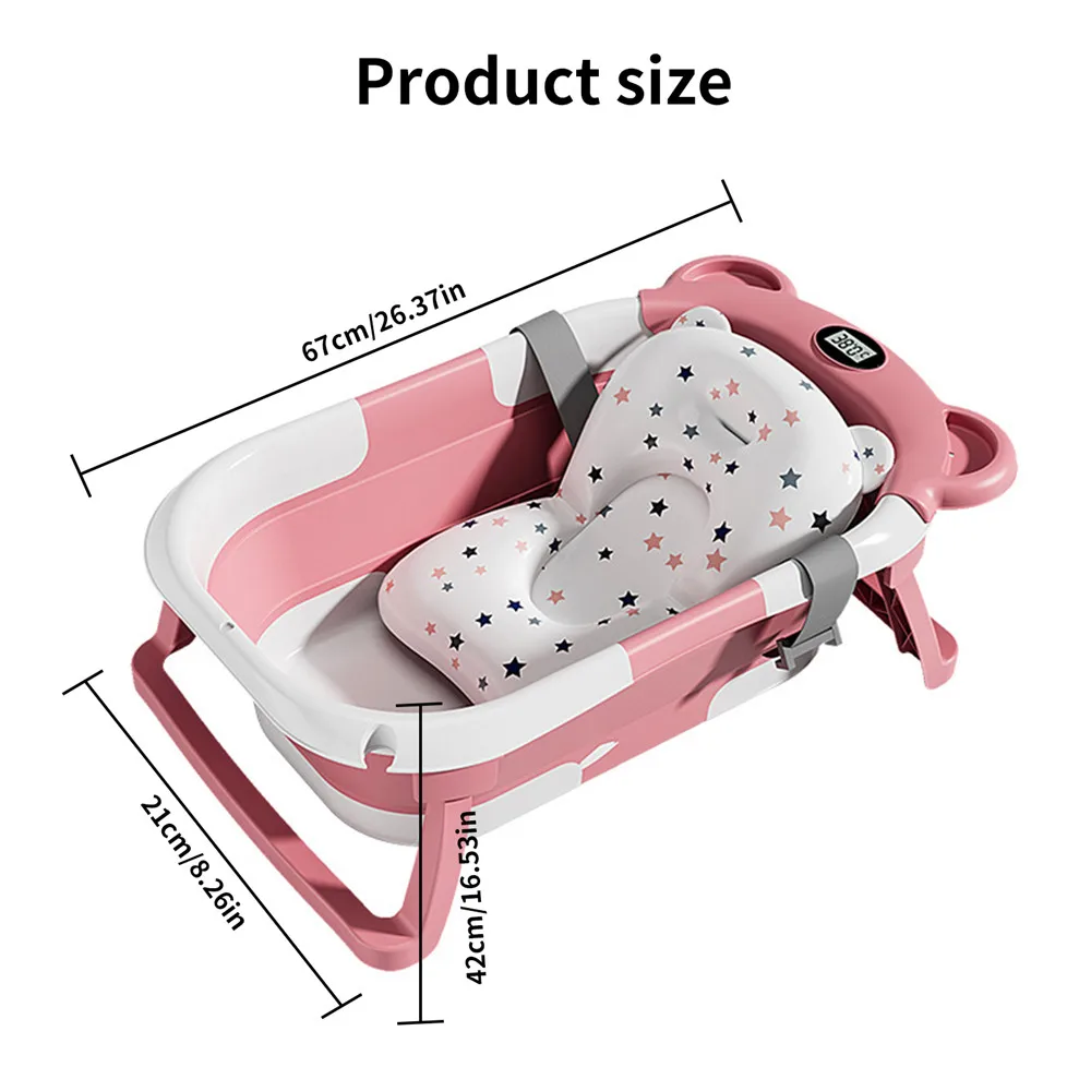 Collapsible Baby Bathtub for Newborn with Thermometer & Soft Floating Cushion,Portable Non-Slip Legs Large Infant Bathtub with Drain Hole,Baby Tubs