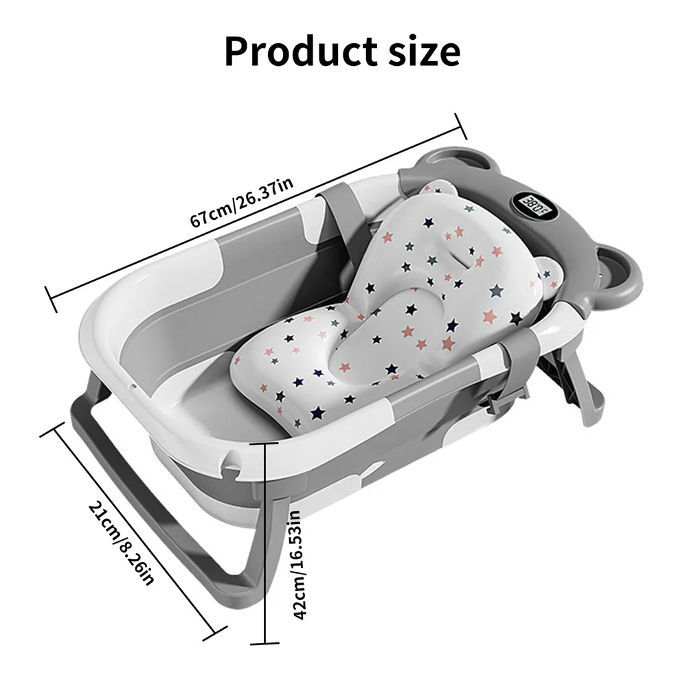 Collapsible Baby Bathtub for Newborn with Thermometer & Soft Floating Cushion,Portable Non-Slip Legs Large Infant Bathtub with Drain Hole,Baby Tubs