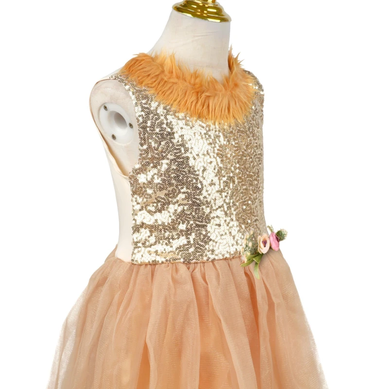 Girls Cute Lion Tulle Dress Kids Cartoon Beauty Clothing Halloween Party Outfit Children Stage Performance Show Clothing