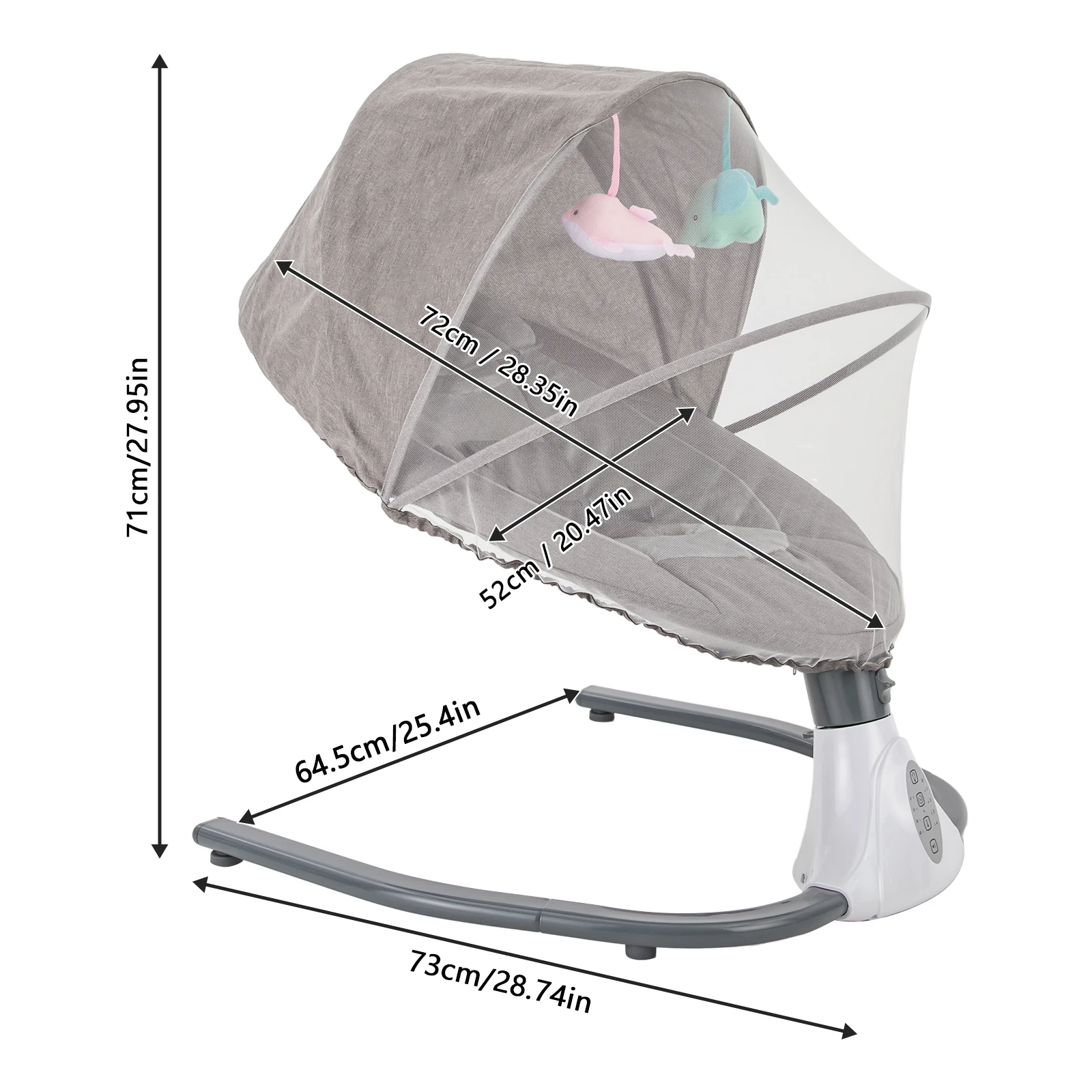 Gray Electric Baby Swing Chair 4-Speed Auto Rocker with 12 Lullabies & Detachable Mosquito Net USB Baby Cradle Auto Swing Bed for 0-18 Months Newborns