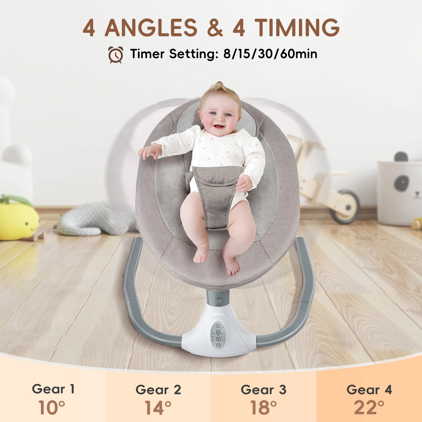 Gray Electric Baby Swing Chair 4-Speed Auto Rocker with 12 Lullabies & Detachable Mosquito Net USB Baby Cradle Auto Swing Bed for 0-18 Months Newborns