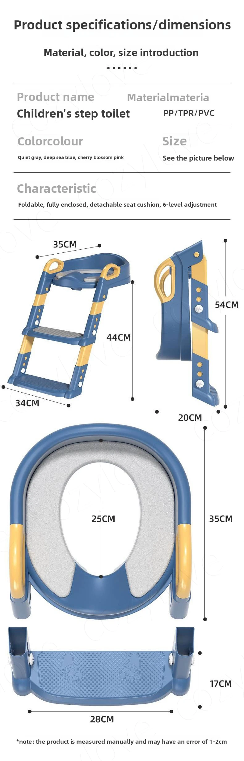 Toddler Toilet Training Seat with Step Lad | Adjustable Height Potty Training Chair for Kids, Anti-Slip & Easy to Clean