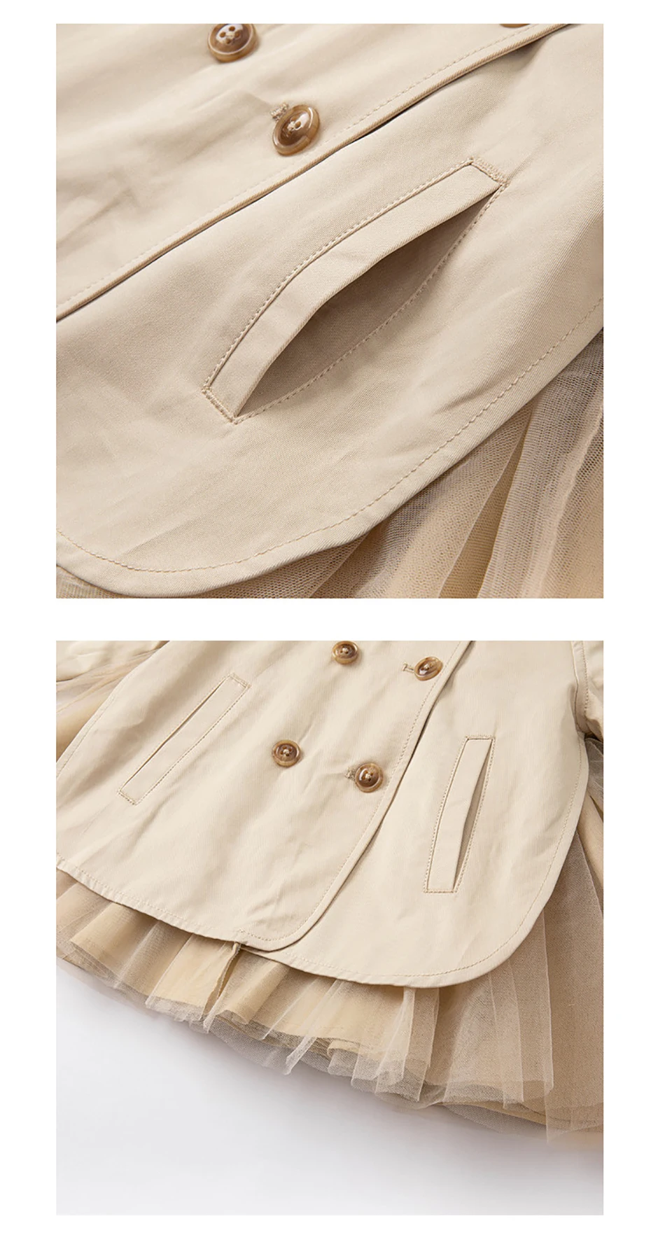 Dave Bella Children Lace Mesh Jacket Autumn Spring Baby Girls Khaki Elegant Coats Kids Clothing Long Sleeves Outerwear DB1261548