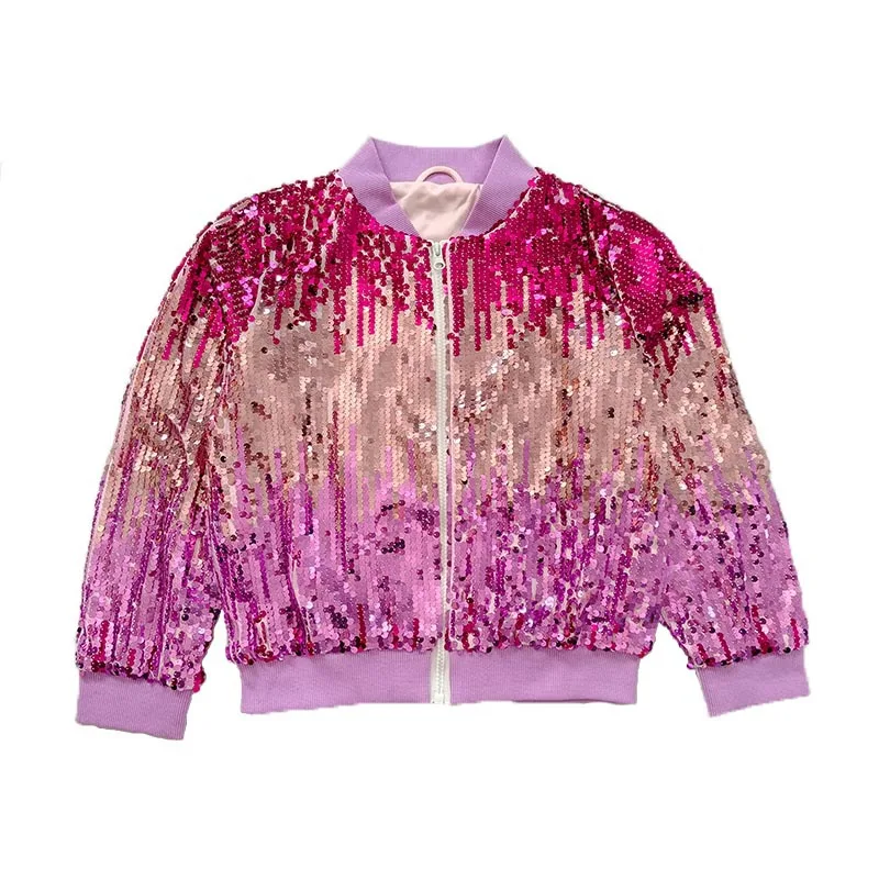 2026 Spring Autumn Children's and Girls' Clothing with Glitter and Colorful Outfits, Trendy Girls' Jackets with Colorful Beads