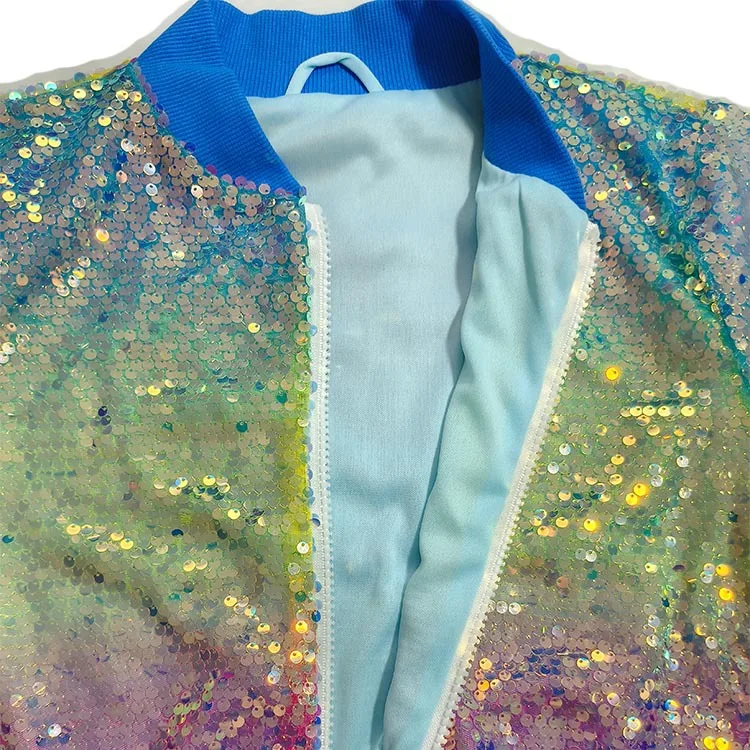 2026 Spring Autumn Children's and Girls' Clothing with Glitter and Colorful Outfits, Trendy Girls' Jackets with Colorful Beads