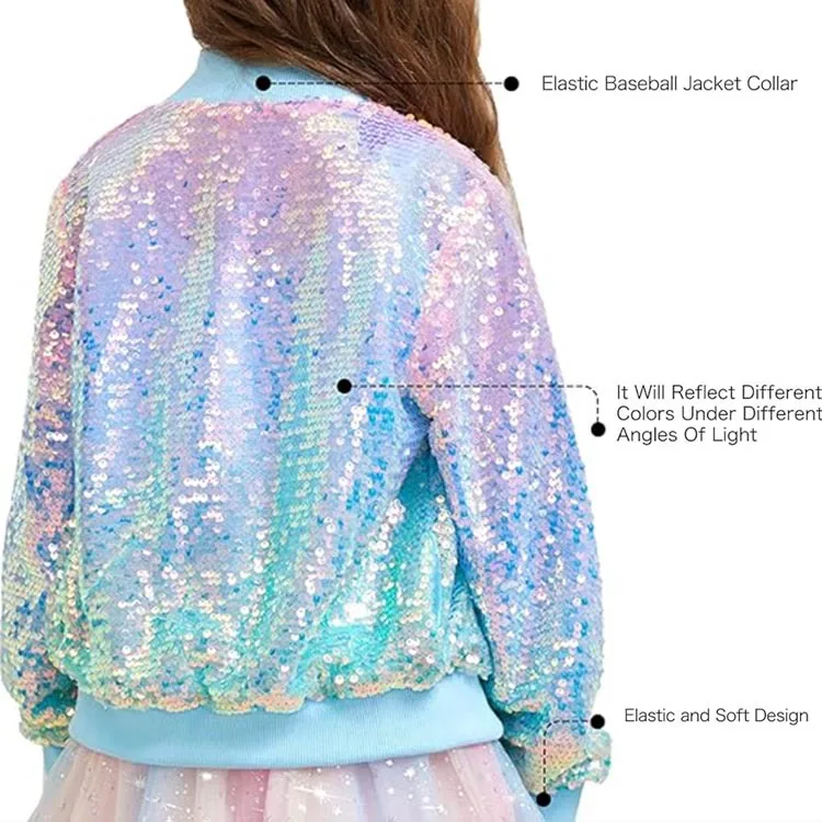 2026 Spring Autumn Children's and Girls' Clothing with Glitter and Colorful Outfits, Trendy Girls' Jackets with Colorful Beads
