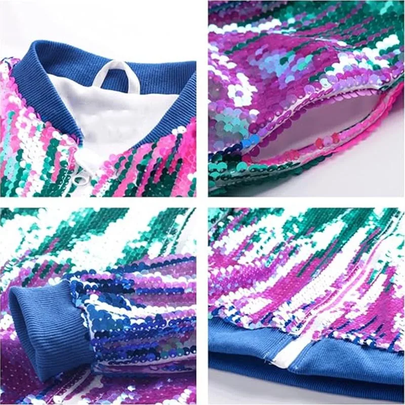 2026 Spring Autumn Children's and Girls' Clothing with Glitter and Colorful Outfits, Trendy Girls' Jackets with Colorful Beads