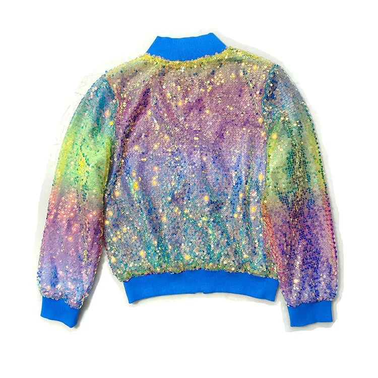 2026 Spring Autumn Children's and Girls' Clothing with Glitter and Colorful Outfits, Trendy Girls' Jackets with Colorful Beads
