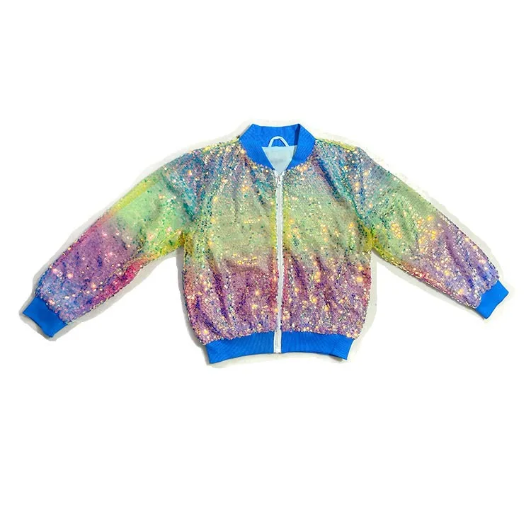 2026 Spring Autumn Children's and Girls' Clothing with Glitter and Colorful Outfits, Trendy Girls' Jackets with Colorful Beads