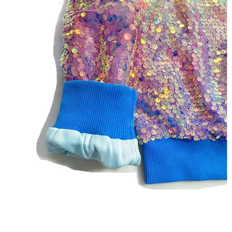 2026 Spring Autumn Children's and Girls' Clothing with Glitter and Colorful Outfits, Trendy Girls' Jackets with Colorful Beads