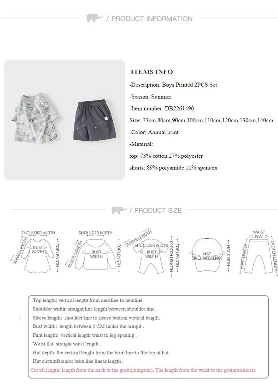 Dave Bella Boys Summer Suit Children Printed Short Sleeve T-shirt Shorts Two-Piece Set Casual Tops Pants Clothing Set DB2261490
