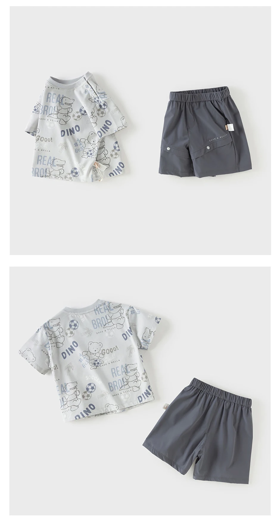 Dave Bella Boys Summer Suit Children Printed Short Sleeve T-shirt Shorts Two-Piece Set Casual Tops Pants Clothing Set DB2261490