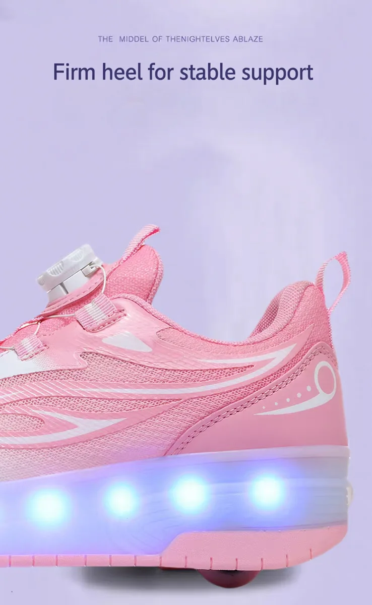 One-Click Retractable LED Light Up Roller Shoes, Breathable Skate Sneakers for Kids, Teens, Boys & Girls