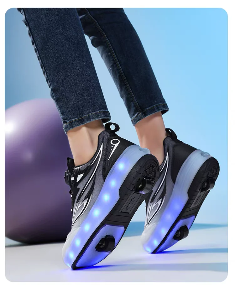 One-Click Retractable LED Light Up Roller Shoes, Breathable Skate Sneakers for Kids, Teens, Boys & Girls