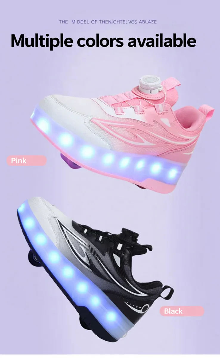 One-Click Retractable LED Light Up Roller Shoes, Breathable Skate Sneakers for Kids, Teens, Boys & Girls