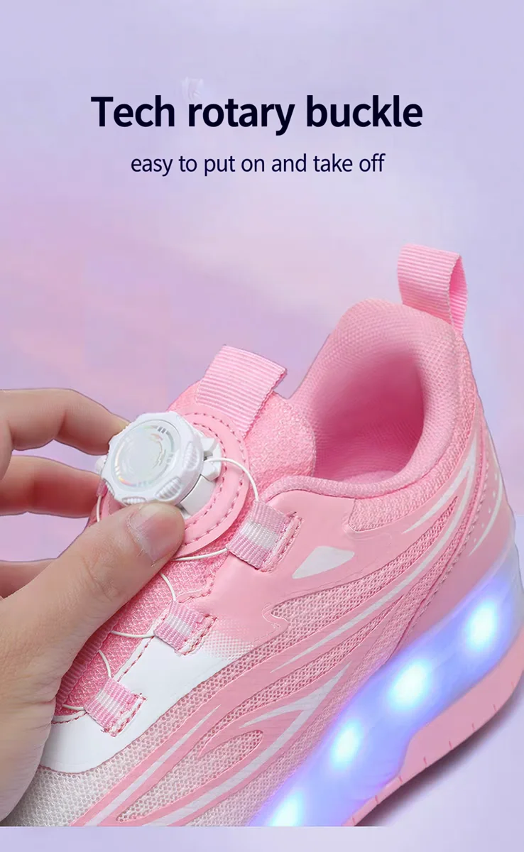 One-Click Retractable LED Light Up Roller Shoes, Breathable Skate Sneakers for Kids, Teens, Boys & Girls