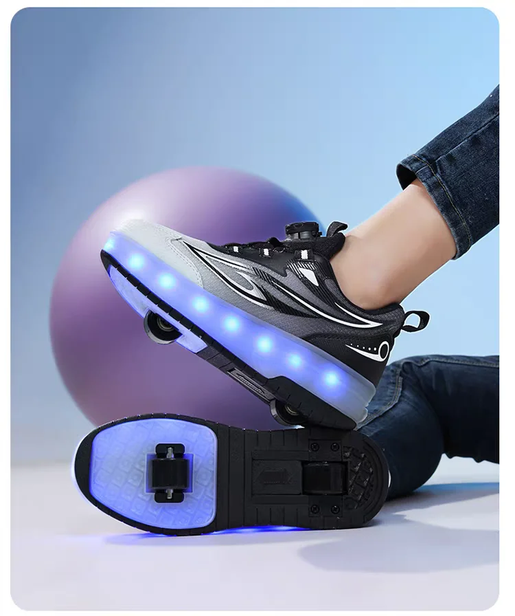 One-Click Retractable LED Light Up Roller Shoes, Breathable Skate Sneakers for Kids, Teens, Boys & Girls
