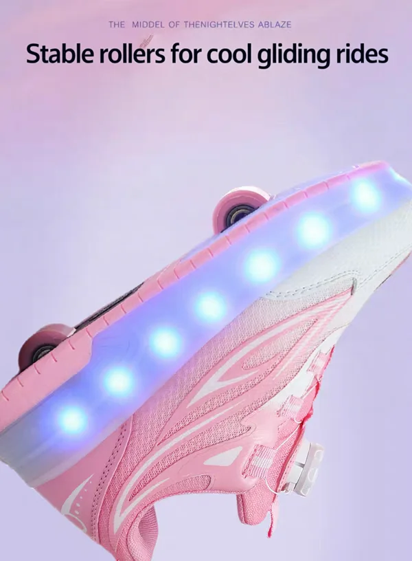 One-Click Retractable LED Light Up Roller Shoes, Breathable Skate Sneakers for Kids, Teens, Boys & Girls