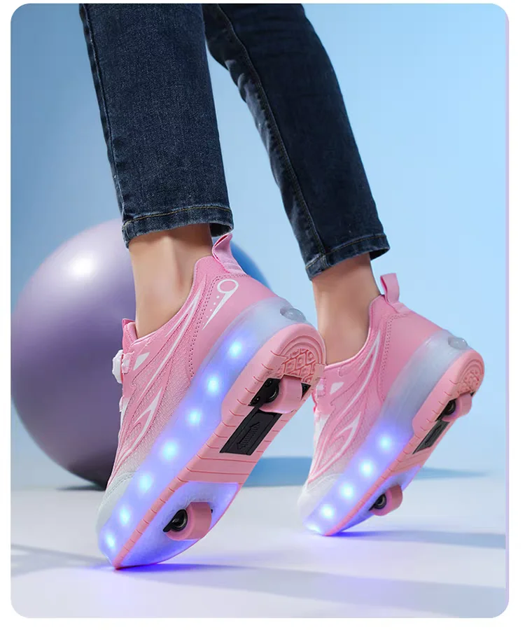One-Click Retractable LED Light Up Roller Shoes, Breathable Skate Sneakers for Kids, Teens, Boys & Girls