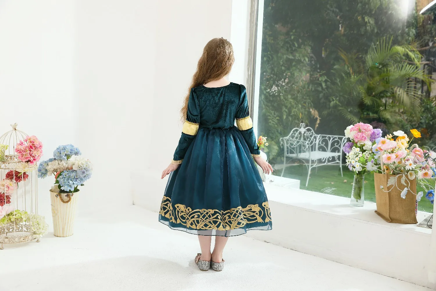2026 Halloween Festival Party Dress Girls Cosplay Princess Merida Long Sleeves Cute Dress + Belt Accessories Set Birthday Gift