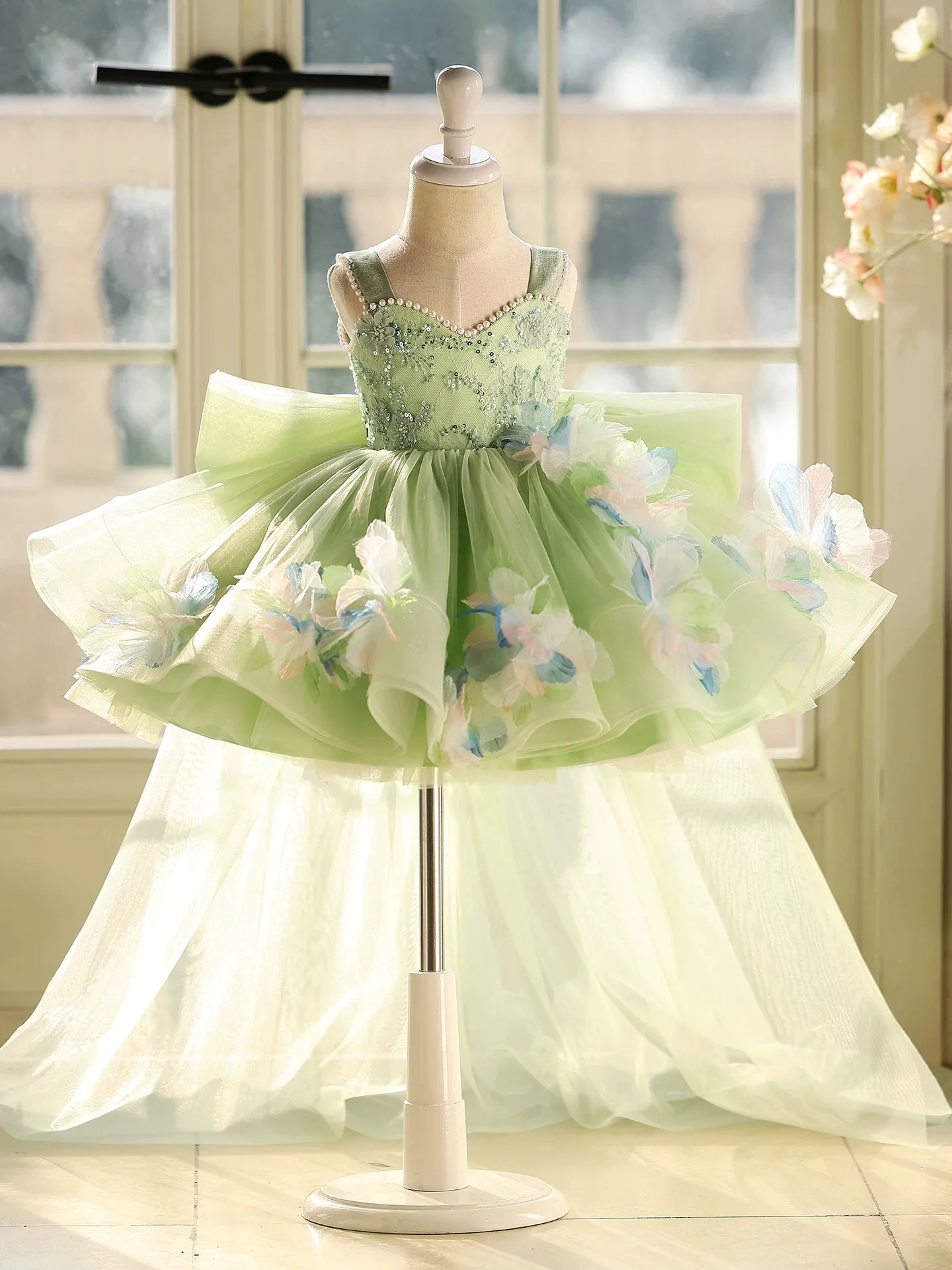Baby First Birthday Dress 0-12 years old girl's princess dress with big bow wedding flower girl dress luxurToddler pageant dress