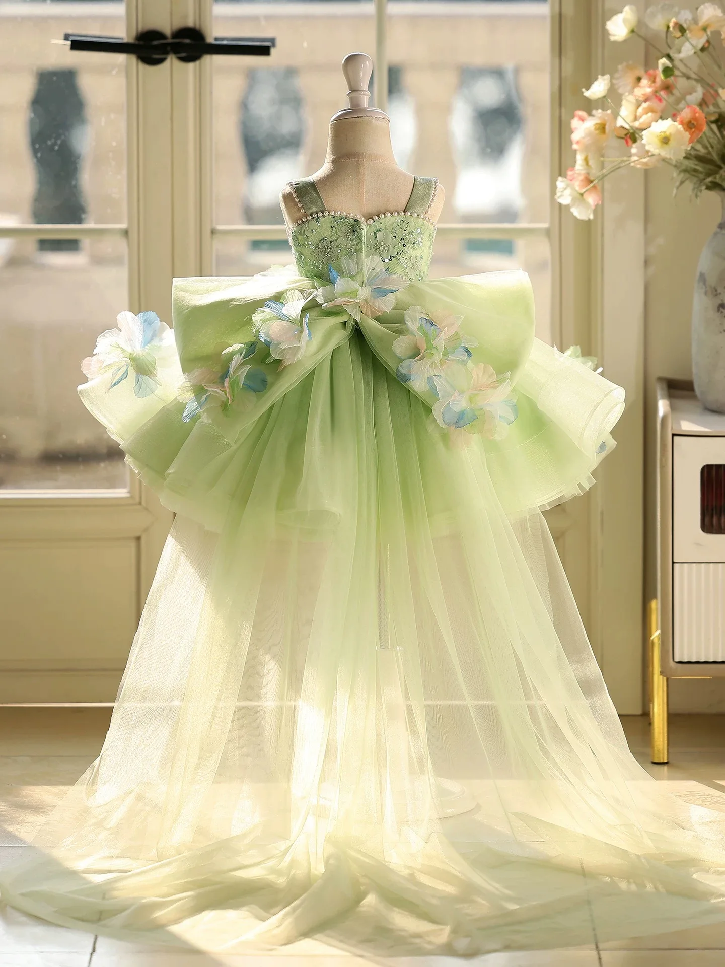 Baby First Birthday Dress 0-12 years old girl's princess dress with big bow wedding flower girl dress luxurToddler pageant dress